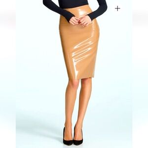 NWT Commando Faux Patent Leather Midi Skirt | Cocoa